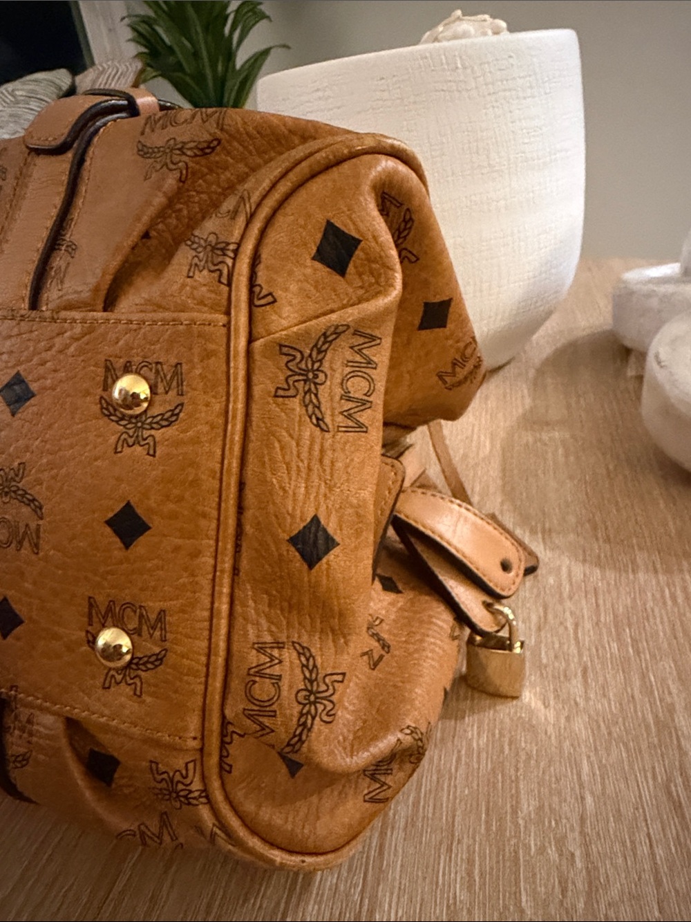MCM Visetos Cognac Logo Dome Satchel - Picture 6 of 14